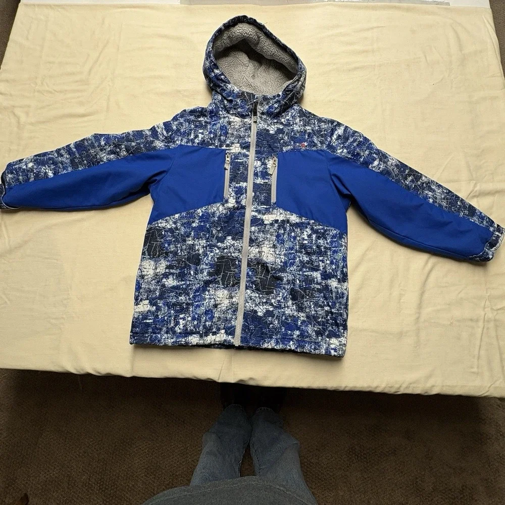 SwissTech Youth  (10-12) Hooded Full Zip Fleece Lined Jacket Blue/White/Gray